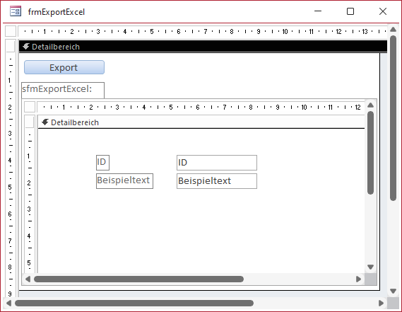 Haupt- und Unterformular mit den Beispieldaten