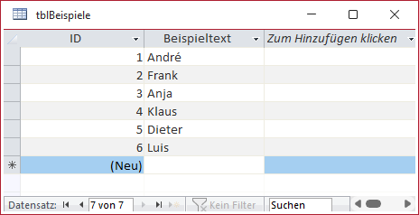 Beispieltabelle mit einfachen Texten