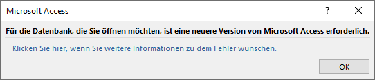 Versuch, eine Datenbank mit Datum/Uhrzeit erweitert-Feld in Access 2016 zu öffnen