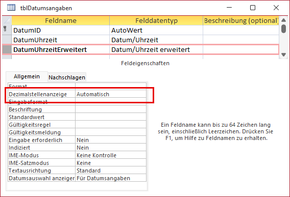 Zusätzliche Eigenschaft Dezimalstellenanzeige