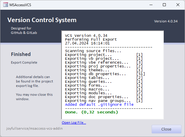 Ergebnis des Exports