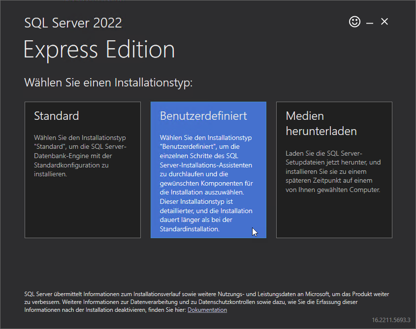 Auswahl der Installationsoptionen