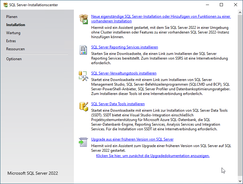 Das SQL Server-Installationscenter