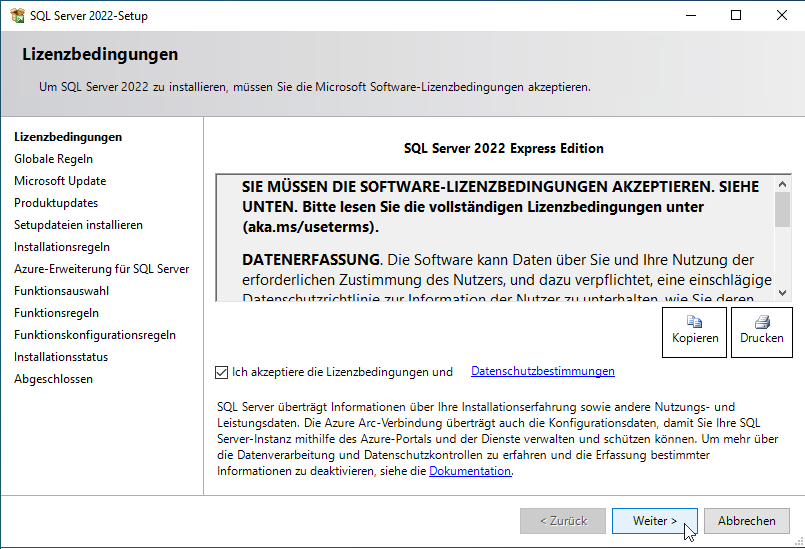 Den Lizenzbedingungen zustimmen