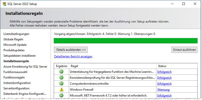 Prüfen der Installationsregeln