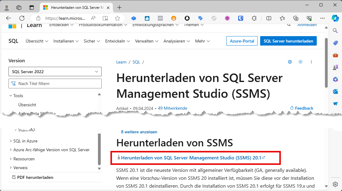 Installieren des SQL Server 2022 Express Edition
