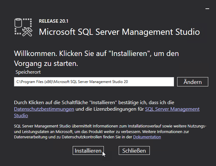 Festlegen des Speicherortes für die Installation