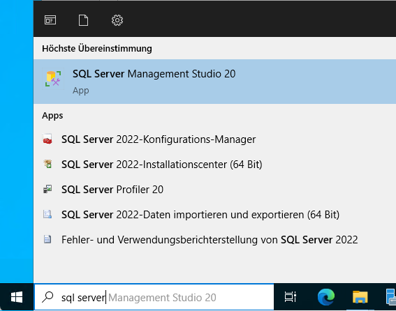 Starten von SQL Server Management Studio 20