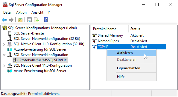 Aktivieren des TCP/IP-Protokolls