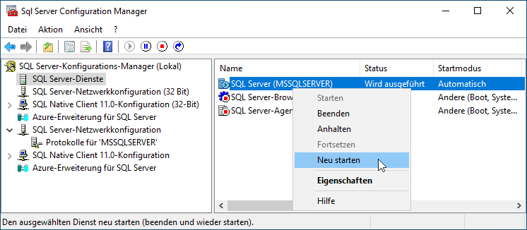 Neustart des SQL Server-Dienstes