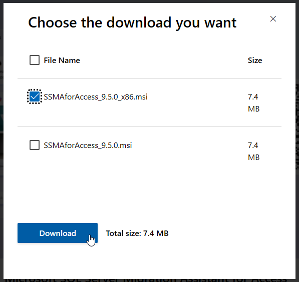 Auswahl der gewünschten Version des SSMA