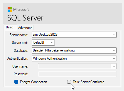 Einstellungen für Verschlüsselung