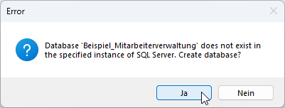 Frage, ob die Datenbank neu erstellt werden soll
