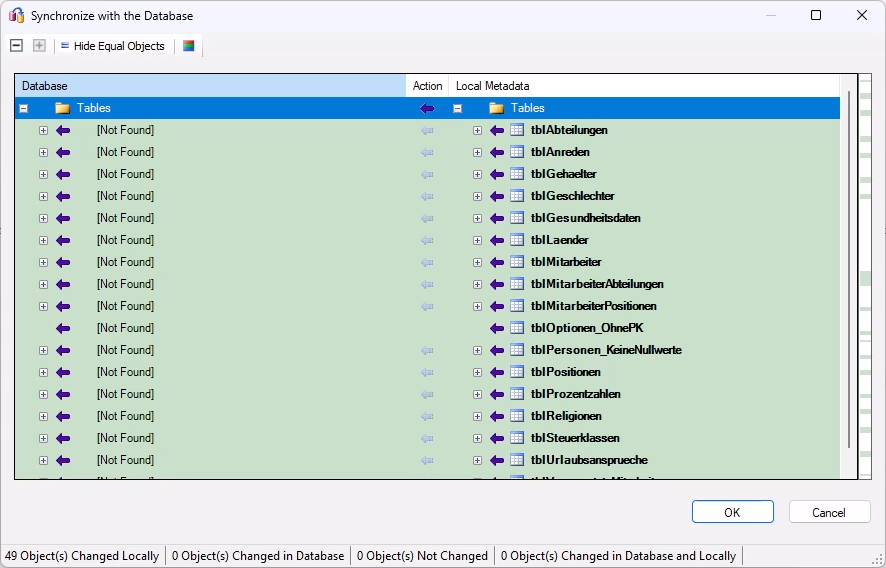 Zuordnung der zu erstellenden Tabellen festlegen