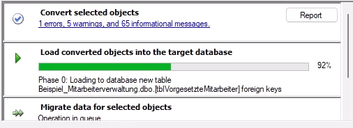 Anlegen der Datenbankobjekte in der Zieldatenbank