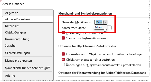 Einstellen der Ribbondefinition als Anwendungsribbon