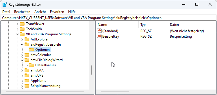 Selbst angelegter Eintrag in der Registry