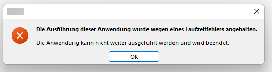 Typische Fehlermeldung der Runtime