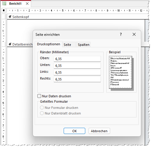 Standardeinstellung der Seitenränder