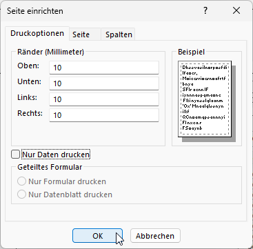 Manuell geänderte Seitenränder