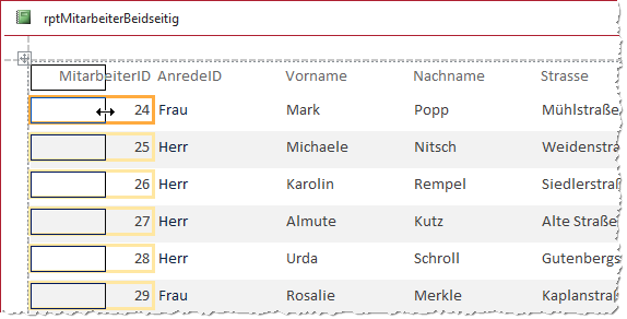 Anpassen der Spaltenbreiten