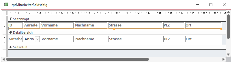 Der Bericht in der Entwurfsansicht