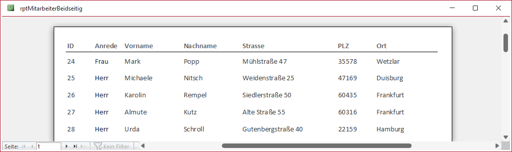 Der Bericht in der Seitenansicht