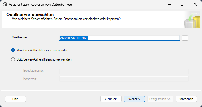 Festlegen des Quellservers