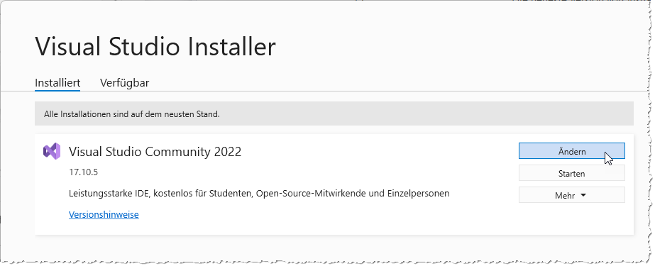 Ändern von Microsoft Visual Studio