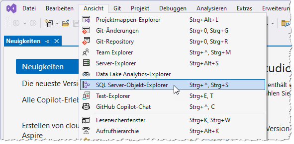 SQL Server-Objekt-Explorer anzeigen