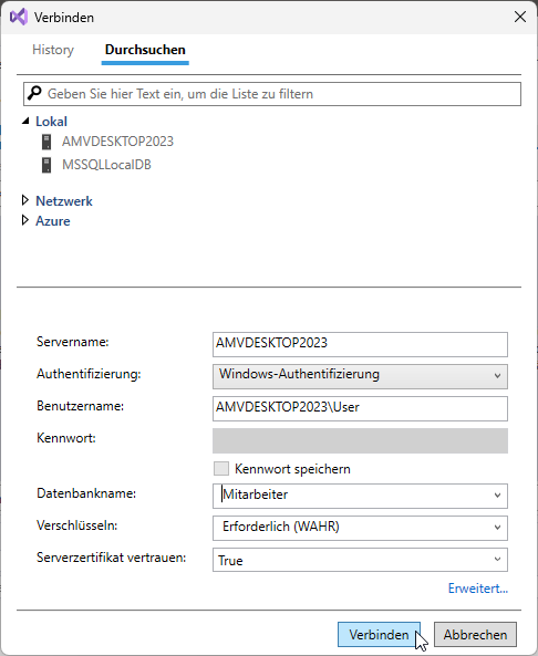 Eigenschaften der Zieldatenbank