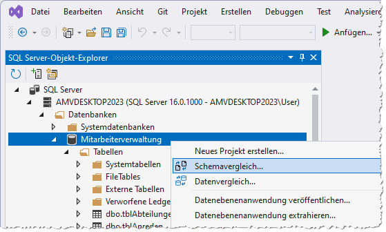 Starten eines Schemavergleichs