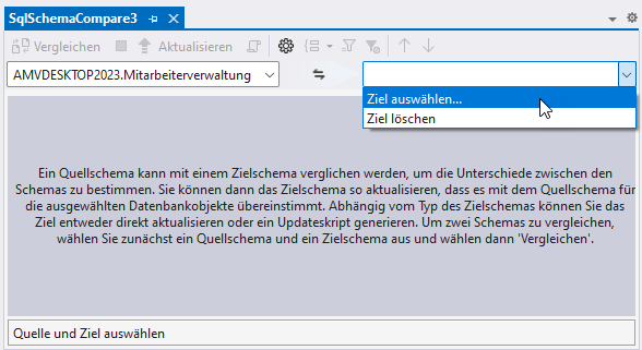 Auswählen von Quelle und Ziel des Schemavergleichs