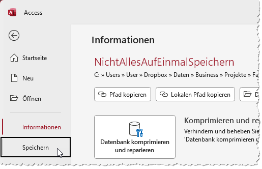 Speichern eines einzelnen Objekts per Ribbon-Befehl