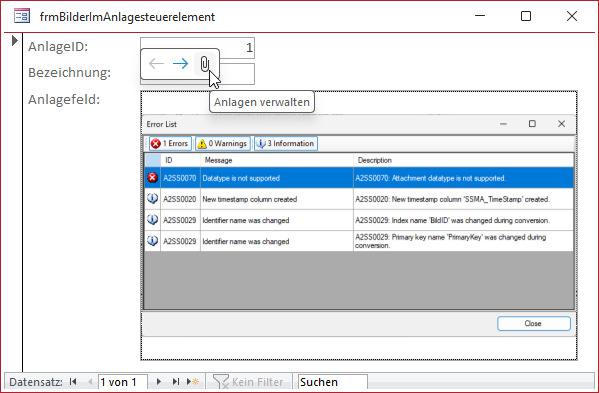 Anzeigen von Bildern aus einem Anlage-Feld