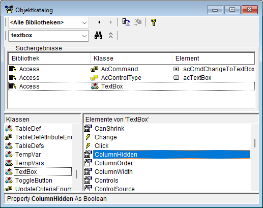 Die Spalteneigenschaften im Objektkatalog