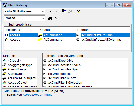 Suchen von RunCommand-Konstanten im Objektkatalog