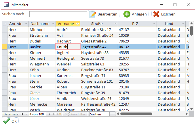 Selektieren eines einzelnen Feldes