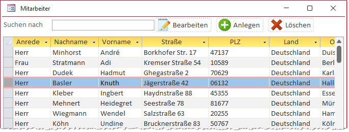 Markieren eines vollständigen Datensatzes