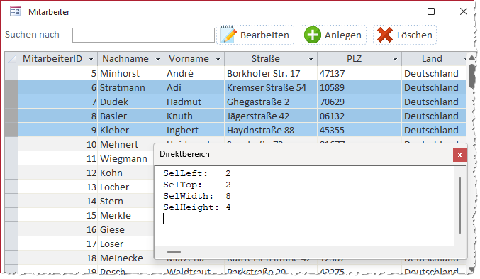 Ausgabe der Selektion in Zahlen