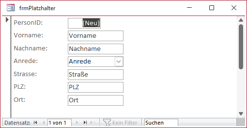 Dies sind keine Werte, sondern Platzhalter