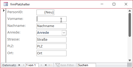 Der Platzhalter verschwindet beim Anklicken des Textfeldes.