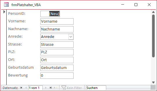 Der Standardwert hat eine höhere Priorität als der Platzhalter.