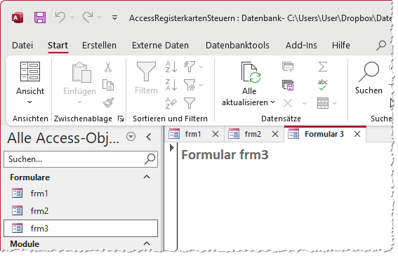Registerkarten einer Access-Anwendung