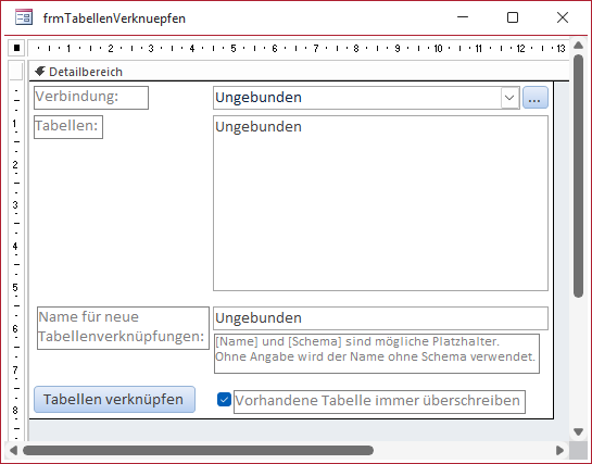 Neuer Entwurf des Formulars frmTabellenVerknuepfen