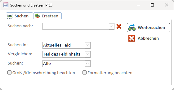 Formular nach dem Öffnen im Suchen-Modus