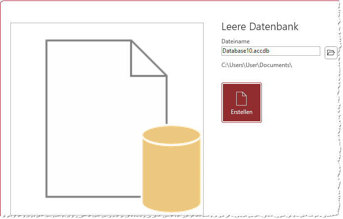 Ein Einsatzzweck des Standarddatenbankordners: Das Anlegen neuer Datenbanken