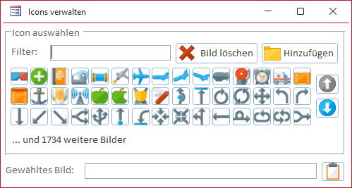 Formular zum Verwalten von Icons