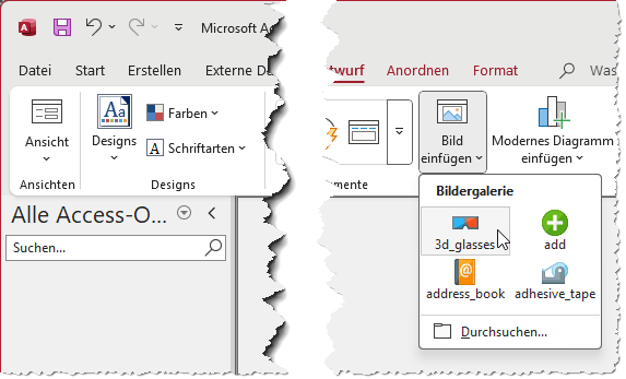 Auswahl der verfügbaren Bilder der Tabelle MSysResources