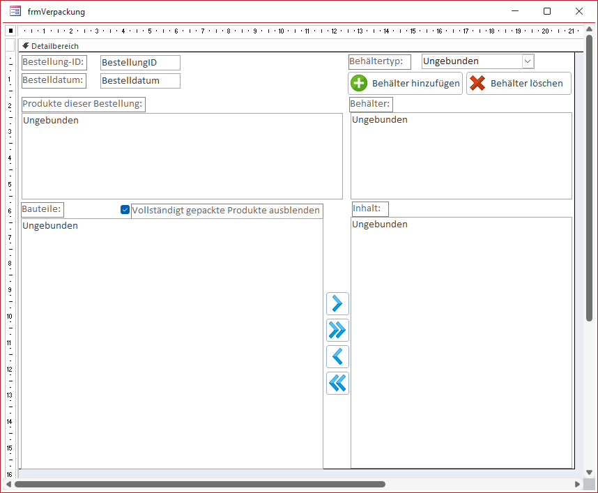 Entwurf des Formulars frmVerpackung